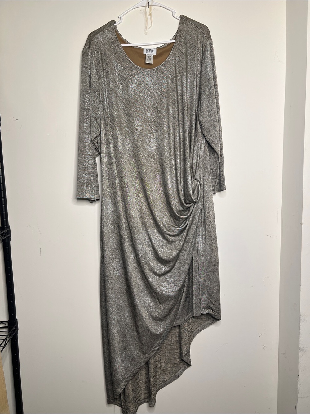 Monroe & Main Silver Asymmetrical Draped Dress
